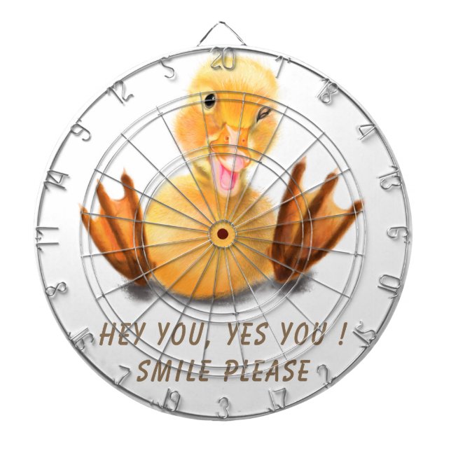 Funny Yellow Duck Playful Wink Happy Smile Cartoon Dart Board (Front)