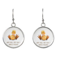 Funny Yellow Duck Playful Wink Happy Smile Cartoon Earrings at Zazzle