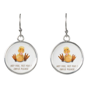 Funny Yellow Duck Playful Wink Happy Smile Cartoon Earrings