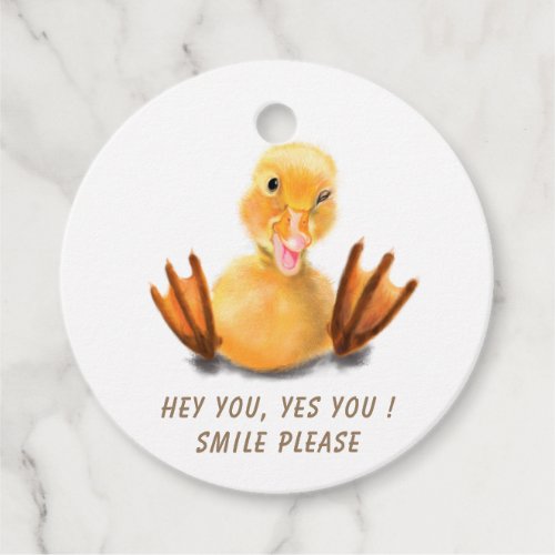 Funny Yellow Duck Playful Wink Happy Smile Cartoon Favor Tags