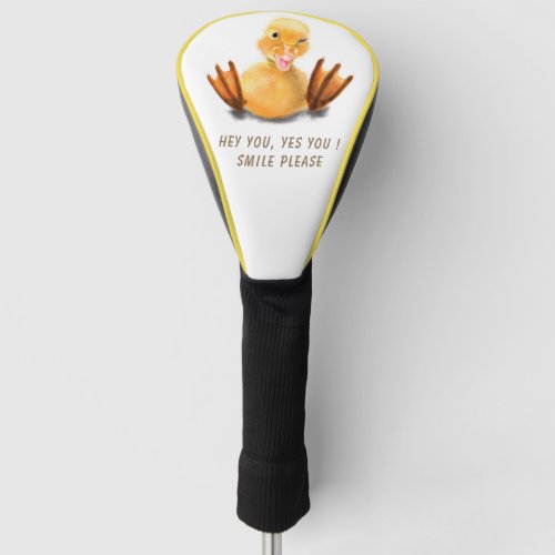 Funny Yellow Duck Playful Wink Happy Smile Cartoon Golf Head Cover