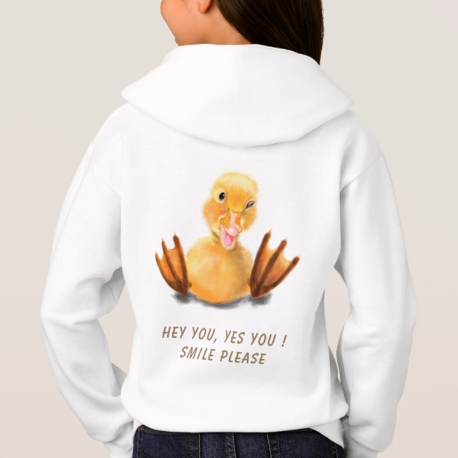 Funny Yellow Duck Playful Wink Happy Smile Cartoon Hoodie (Back)