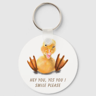 Funny Yellow Duck Playful Wink Happy Smile Cartoon Keychain