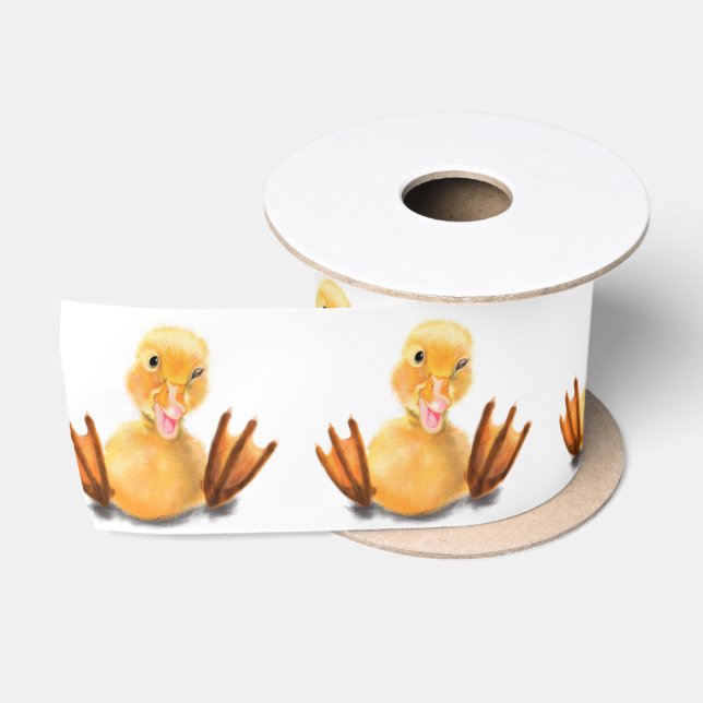 Funny Yellow Duck Playful Wink Happy Smile Cartoon Satin Ribbon (Spool)