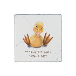 Funny Yellow Duck Playful Wink Happy Smile Cartoon Stone Magnet