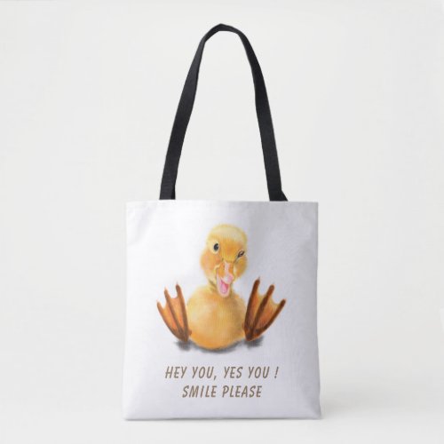 Funny Yellow Duck Playful Wink Happy Smile Cartoon Tote Bag