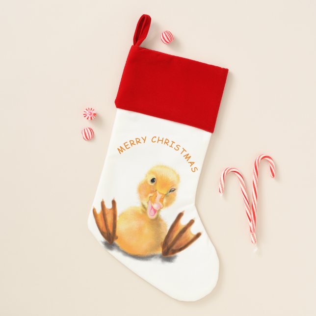 Funny Yellow Duck Playful Wink Happy Smile Christmas Stocking (Front)