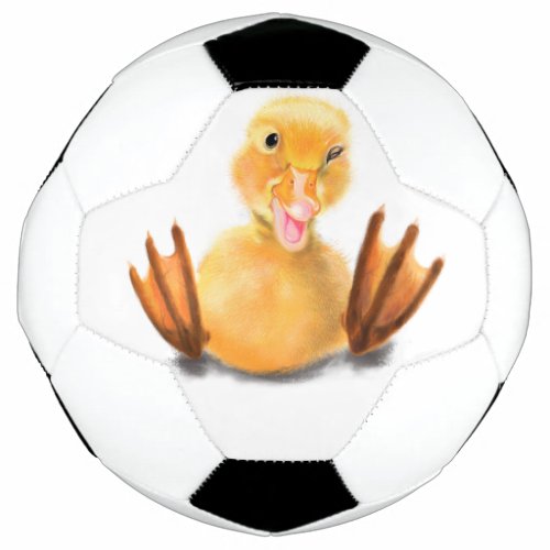 Funny Yellow Duck Playful Wink _ Happy Smile  Soccer Ball