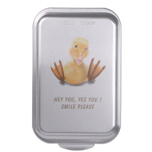 Funny Yellow Duck Playful Wink Smile - Custom Text Cake Pan