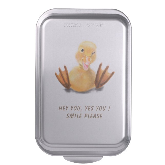 Funny Yellow Duck Playful Wink Smile - Custom Text Cake Pan (Front Vertical)