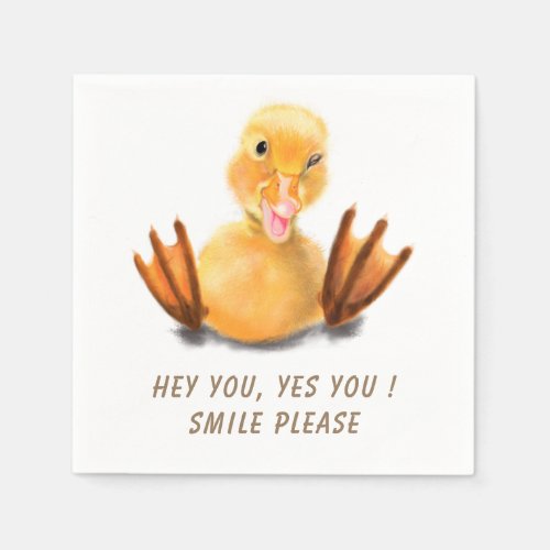 Funny Yellow Duck Playful Wink Smile _ Custom Text Napkins