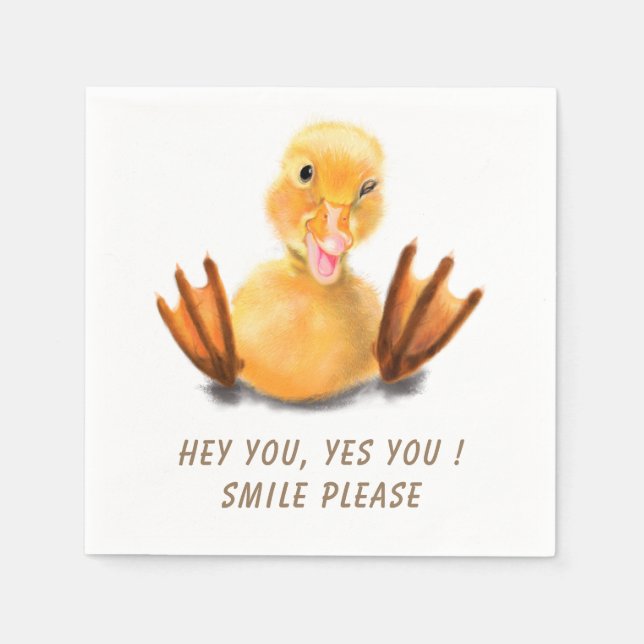 Funny Yellow Duck Playful Wink Smile - Custom Text Napkins (Front)