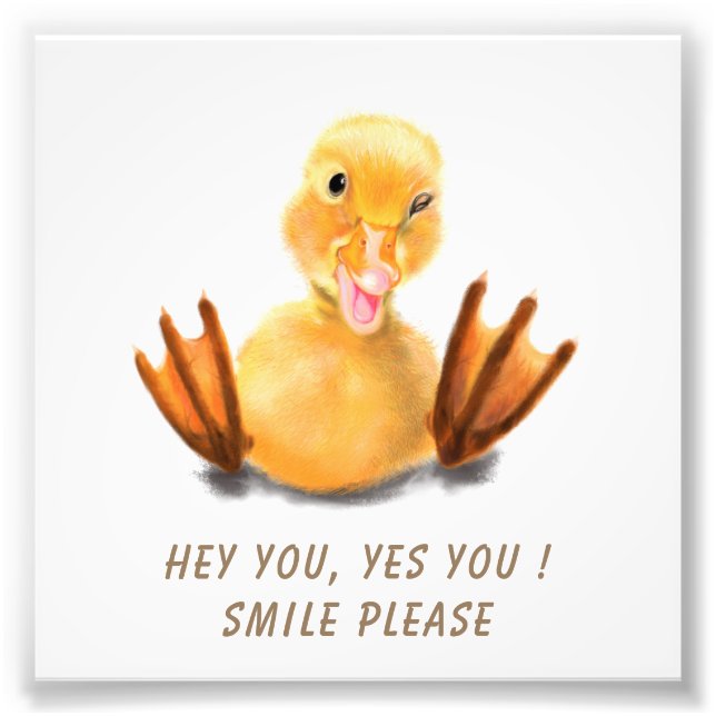 Funny Yellow Duck Playful Wink Smile - Custom Text Photo Print (Front)