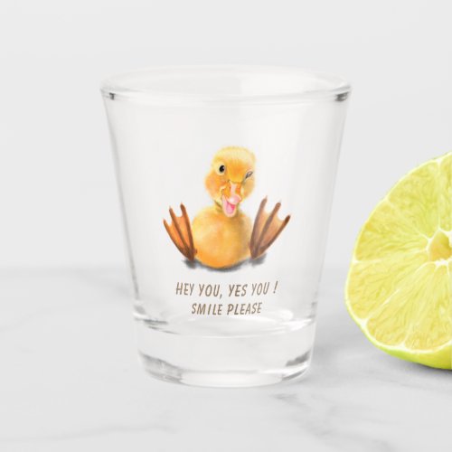 Funny Yellow Duck Playful Wink Smile _ Custom Text Shot Glass