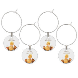 Funny Yellow Duck Playful Wink Smile - Custom Text Wine Charm