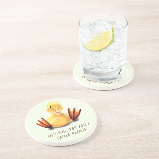 Funny Yellow Duck Playful Wink Smile - Your Text Coaster (Side)