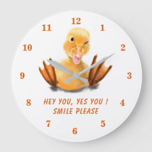 Funny Yellow Duck Playful Wink - Your Text / Color Large Clock