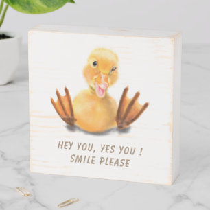 Funny Yellow Duck Playful Wooden Box Sign Smile