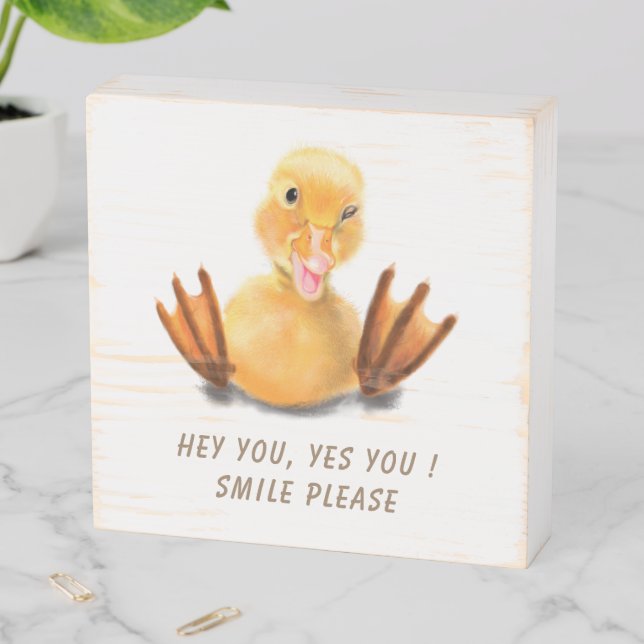 Funny Yellow Duck Playful Wooden Box Sign Smile (In Situ Horizontal)