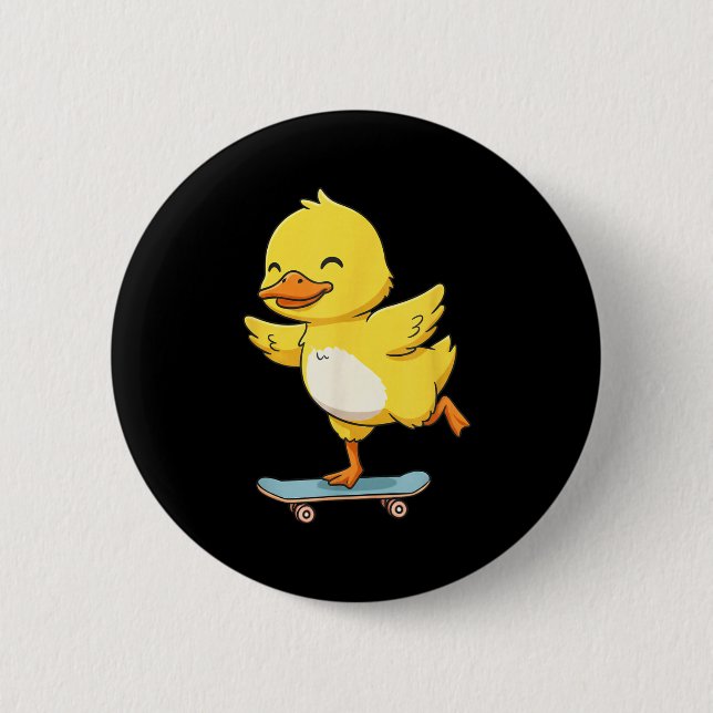 Funny Yellow Duck Skater Skateboard Ballerina Zoo  Button (Front)