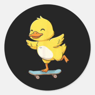 Funny Yellow Duck Skater Skateboard Ballerina Zoo  Classic Round Sticker