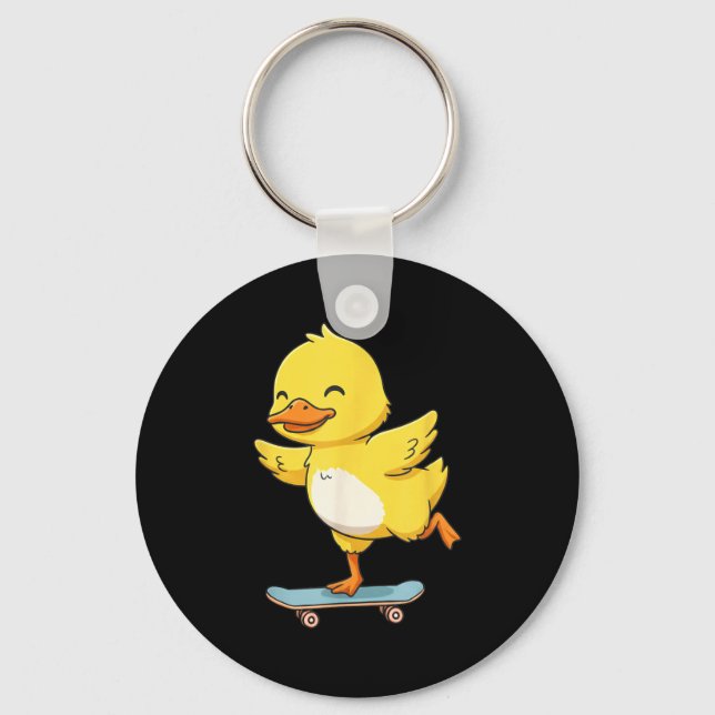Funny Yellow Duck Skater Skateboard Ballerina Zoo  Keychain (Front)