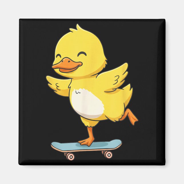 Funny Yellow Duck Skater Skateboard Ballerina Zoo  Magnet (Front)