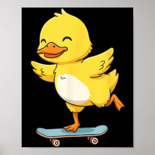 Funny Yellow Duck Skater Skateboard Ballerina Zoo Poster