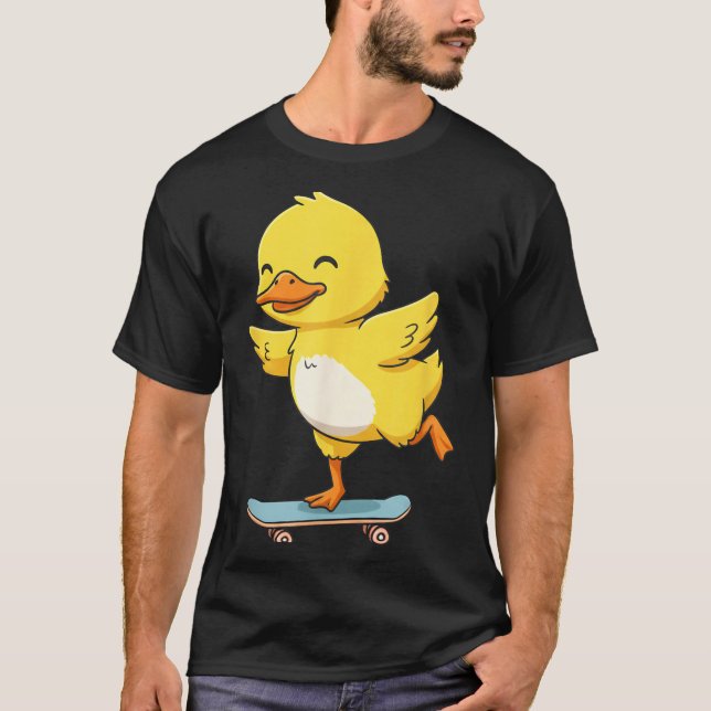 Funny Yellow Duck Skater Skateboard Ballerina Zoo  T-Shirt (Front)