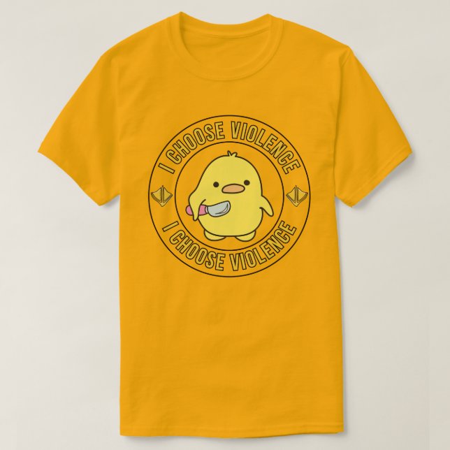 Funny Yellow Duck With Knife T-Shirt (Design Front)