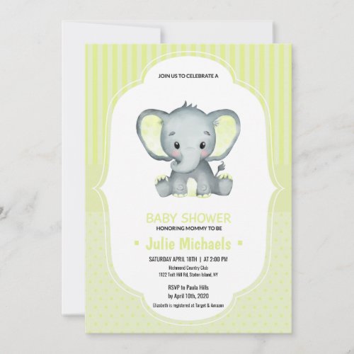 Funny Yellow elephant Baby Shower Invitation