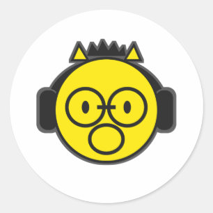 Funny Yellow Face Headphones Classic Round Sticker