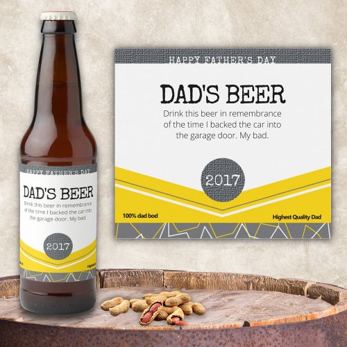 Funny Yellow Fathers Day Dads Beer Bottle Label