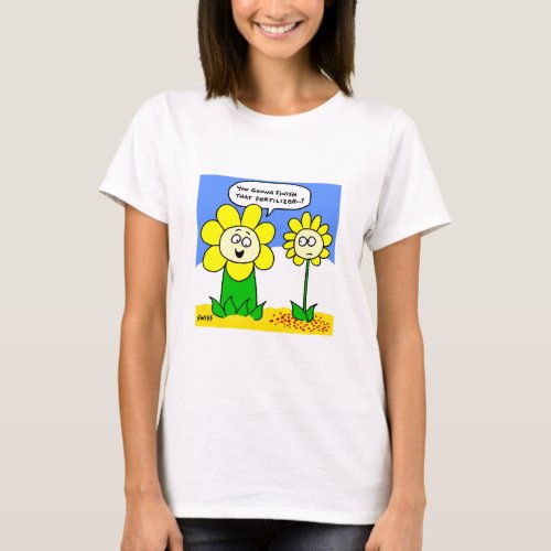 Funny Yellow Flowers and Fertilizer Cartoon T_Shirt