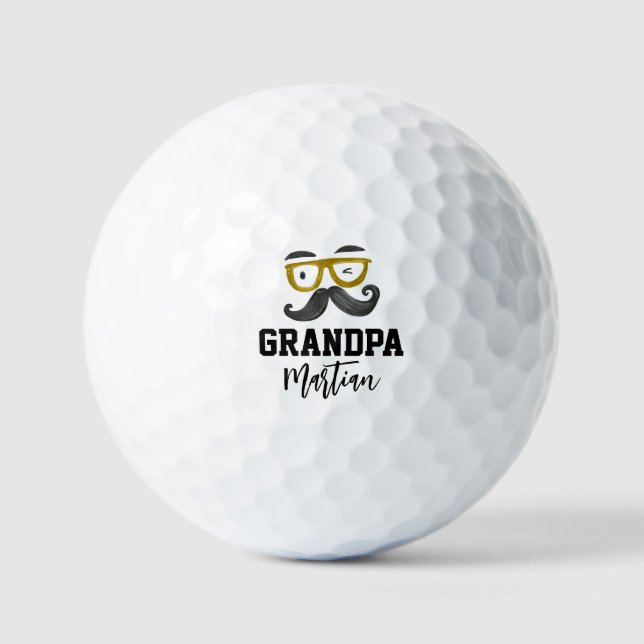Funny Yellow Glasses And Mustache Custom Grandpa Golf Balls (Front)