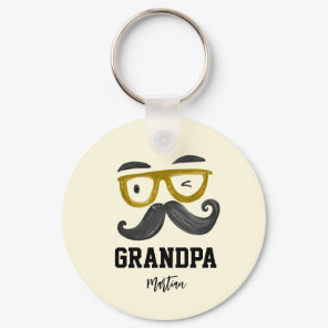 Funny Yellow Glasses And Mustache Custom Grandpa Keychain