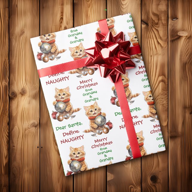 Funny Yellow Kitten Define Naughty Christmas Wrapping Paper (Creator Uploaded)