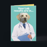 Funny Yellow Lab Doctor With Lab Results Birthday Card<br><div class="desc">Very serious-looking yellow lab wearing a lab coat (he's a "dogtor"). The front says,  "Your Lab results are in... " Inside the card says,  "You are officially too old to worry about dying young. Happy Birthday!" That news is not so bad coming from a yellow lab.</div>