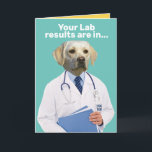 Funny Yellow Lab Doctor With Lab Results Birthday Card<br><div class="desc">Very serious-looking yellow lab wearing a lab coat (he's a "dogtor"). The front says,  "Your Lab results are in... " Inside the card says,  "You are officially too old to worry about dying young. Happy Birthday!" That news is not so bad coming from a yellow lab.</div>