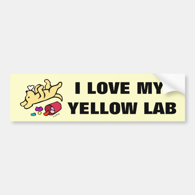 Funny Yellow Labrador Cartoon Bumper Sticker (Front)