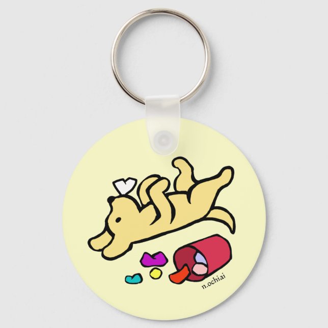Funny Yellow Labrador Cartoon Keychain (Front)