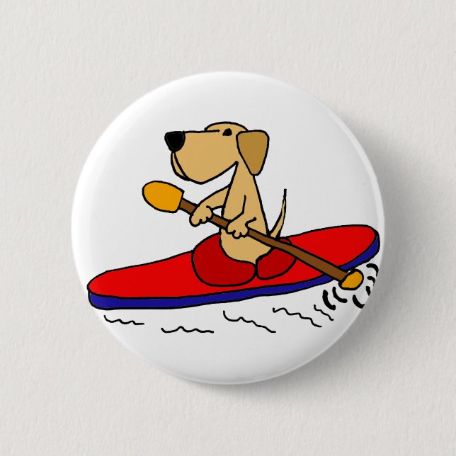 Funny Yellow Labrador Retriever Kayaking Button (Front)