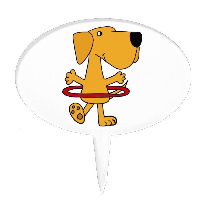Funny Yellow Labrador Retriever Playing Hula Hoop Cake Toppers