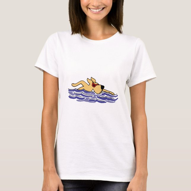 Funny Yellow Labrador Swimming T-Shirt (Front)