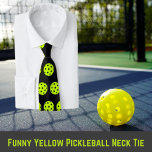 Funny Yellow Pickleball Neck Tie<br><div class="desc">This funny pickleball pattern novelty tie is for the pickleball fanatic in your life. Trendy yellow outdoor ball on black. You can change the tie color. #pickleball</div>