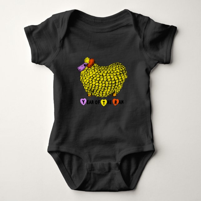 Funny Yellow Ram Chinese New Year Zodiac Baby B Bodysuit (Front)