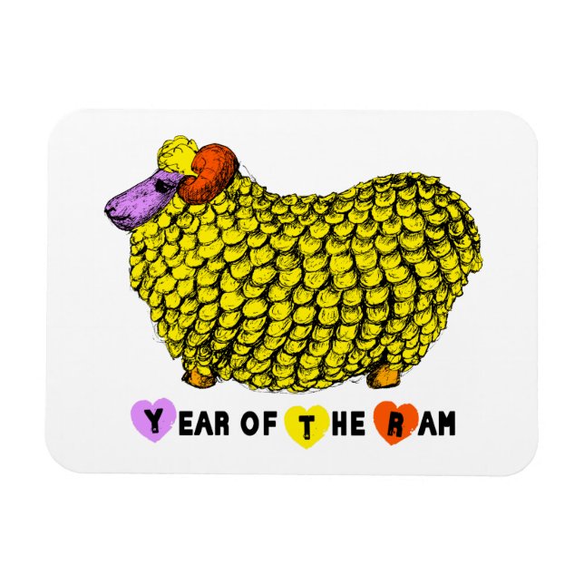 Funny Yellow Ram Chinese Year Zodiac Birthday HPM Magnet (Horizontal)