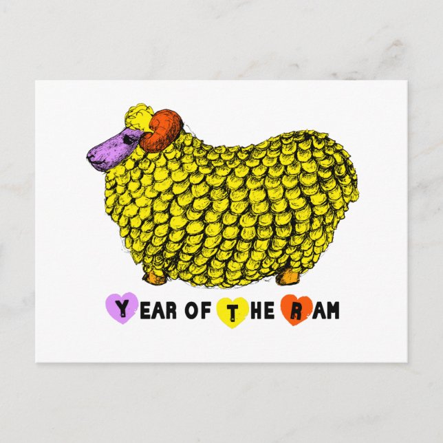 Funny Yellow Ram Chinese Year Zodiac Birthday Post Holiday Postcard (Front)