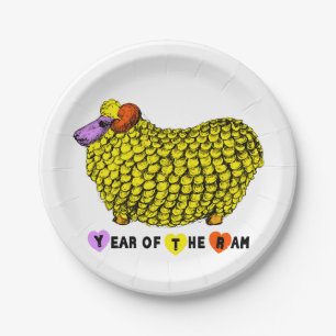 Funny Yellow Ram Chinese Year Zodiac Birthday PP Paper Plates