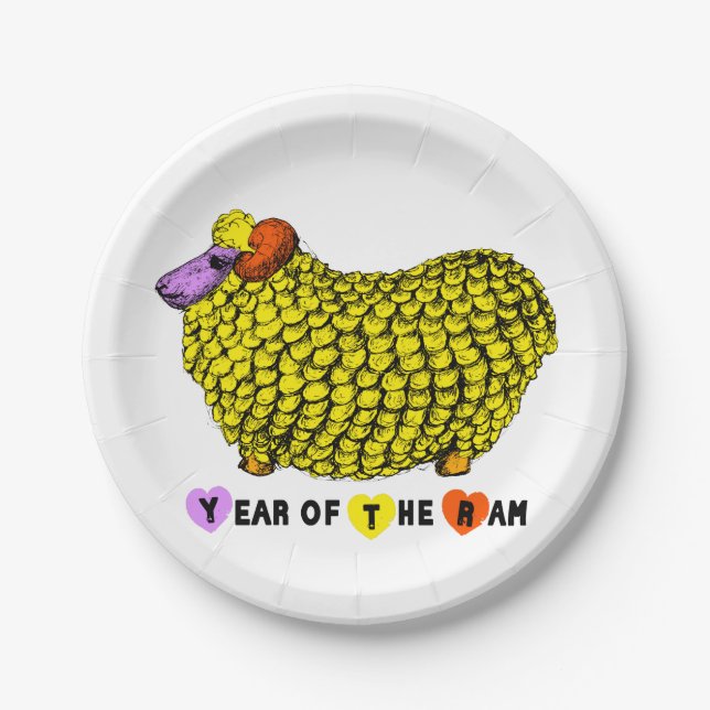 Funny Yellow Ram Chinese Year Zodiac Birthday PP Paper Plates (Front)